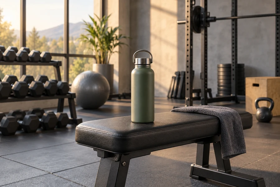 Fitness product styled in a gym setting