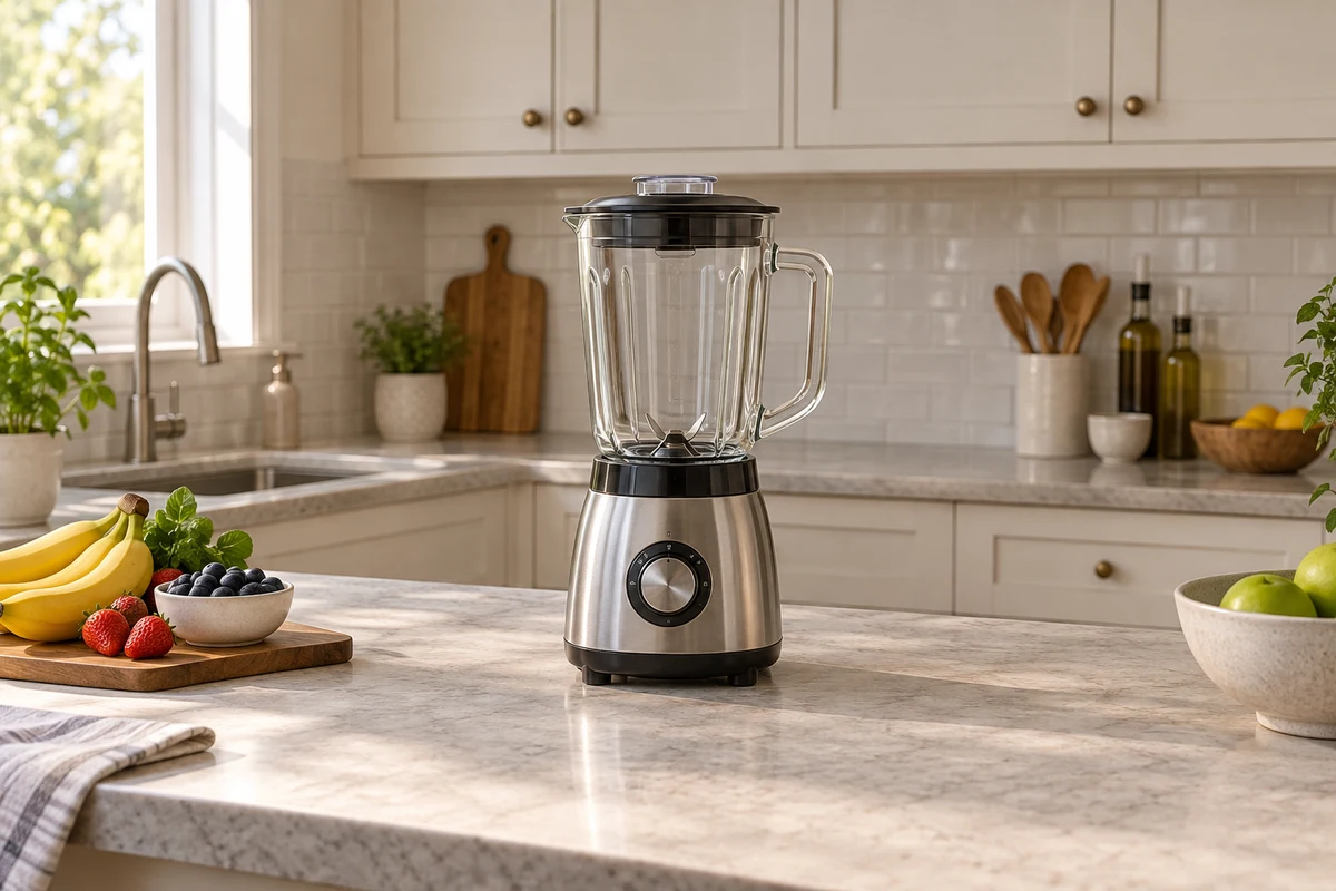 Kitchen appliance highlighted on a warm kitchen counter